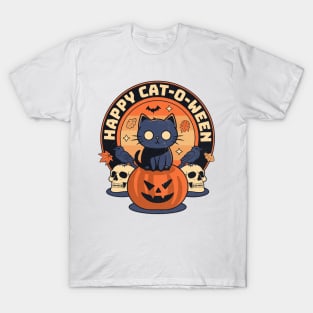 Happy Catoween Cat Halloween Fun Cute Retro Vibe Aesthetic T-Shirt